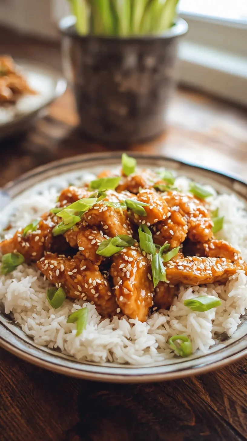 A bowl of healthy sesame chicken with bright green broccoli and sesame seeds.