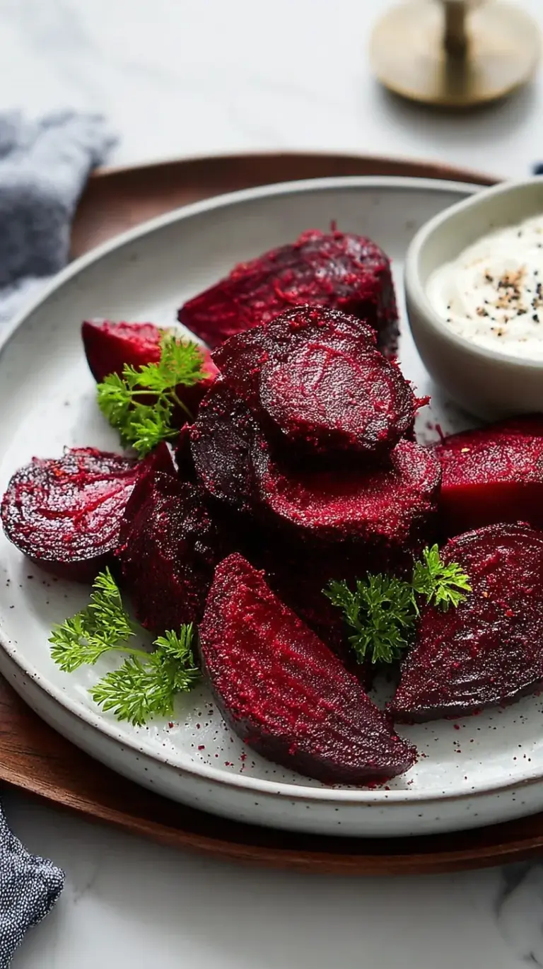 A bowl of vibrant cubed air fryer roasted beets seasoned with rosemary
