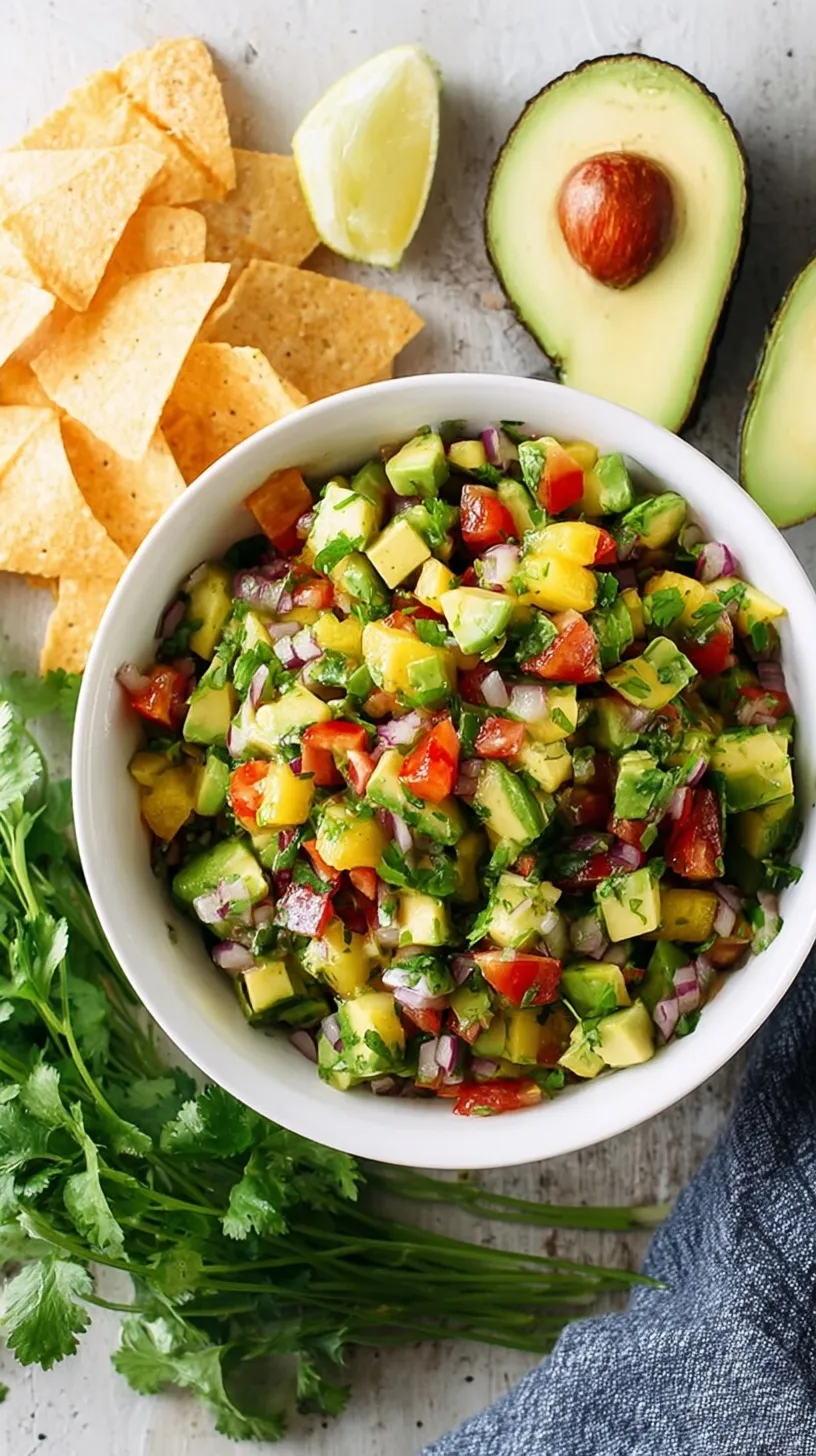 A bowl of chunky fresh avocado salsa with tomatoes, onions, and cilantro