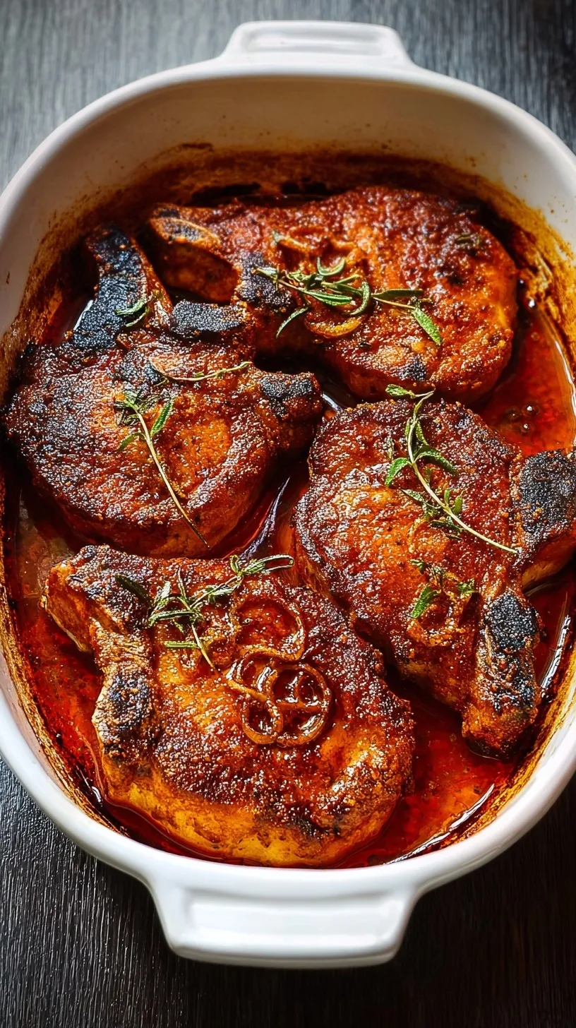 Golden brown, perfectly seasoned baked pork chops resting on a cutting board, ready to be served for a delicious weeknight dinner.