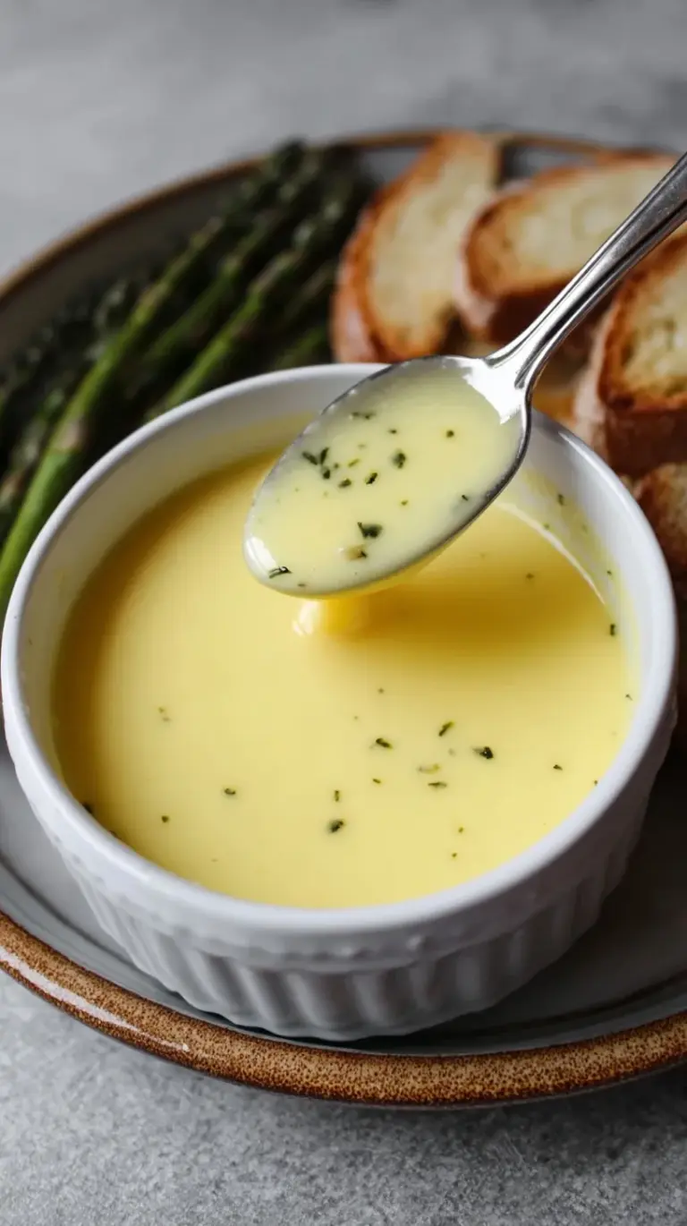 A small white pitcher pouring creamy beurre blanc sauce over a piece of pan-seared white fish on a white plate.