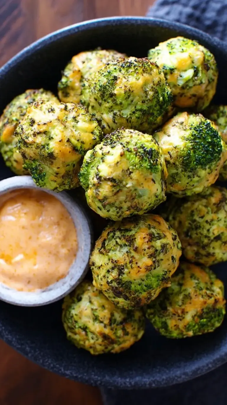 Golden brown keto broccoli cheese balls on a baking sheet with parchment paper