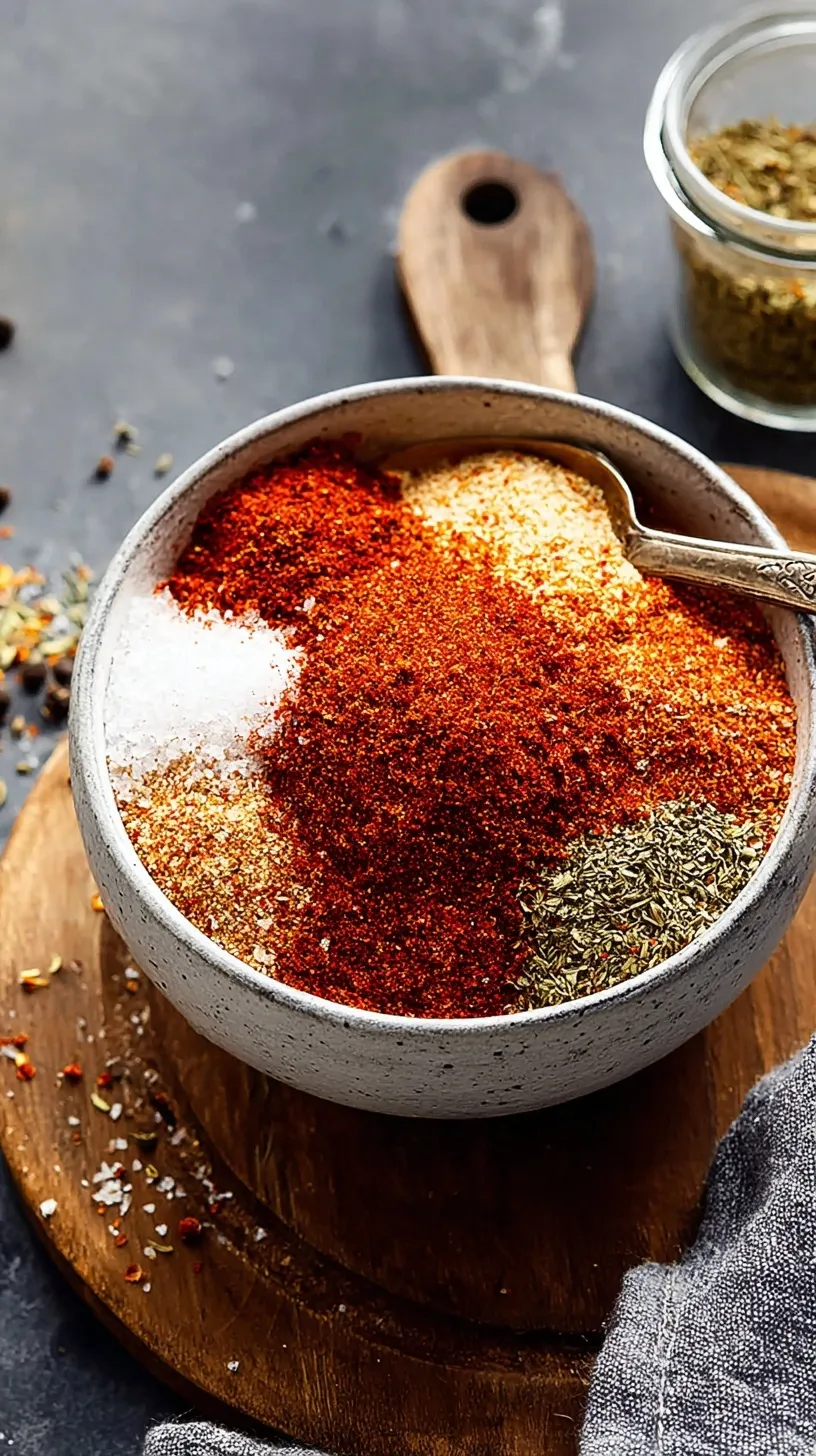 A close-up of a rustic wooden bowl filled with vibrant homemade Cajun Seasoning, with whole spices scattered around.