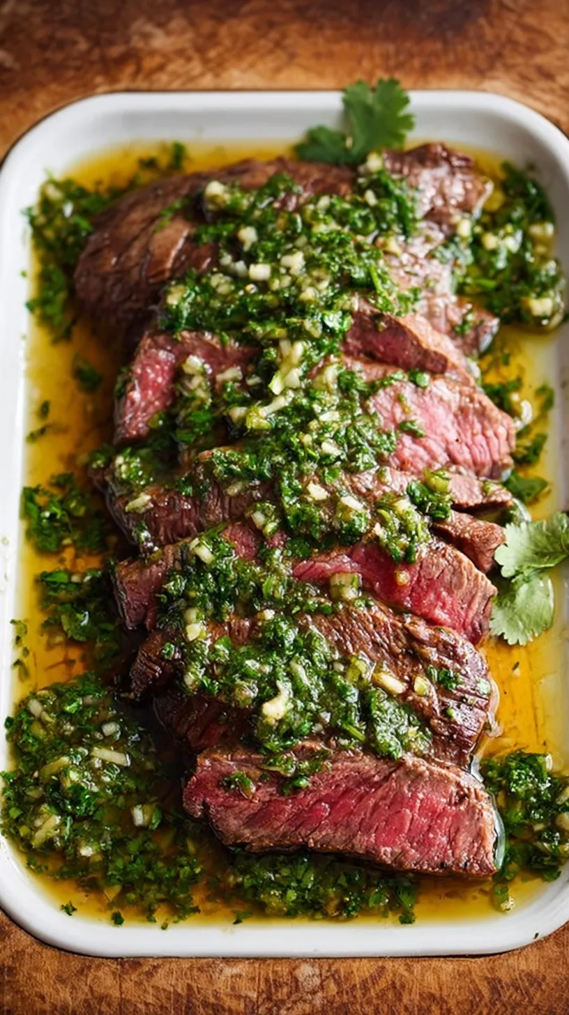 A glass bowl filled with fresh citrus carne asada marinade and chopped cilantro