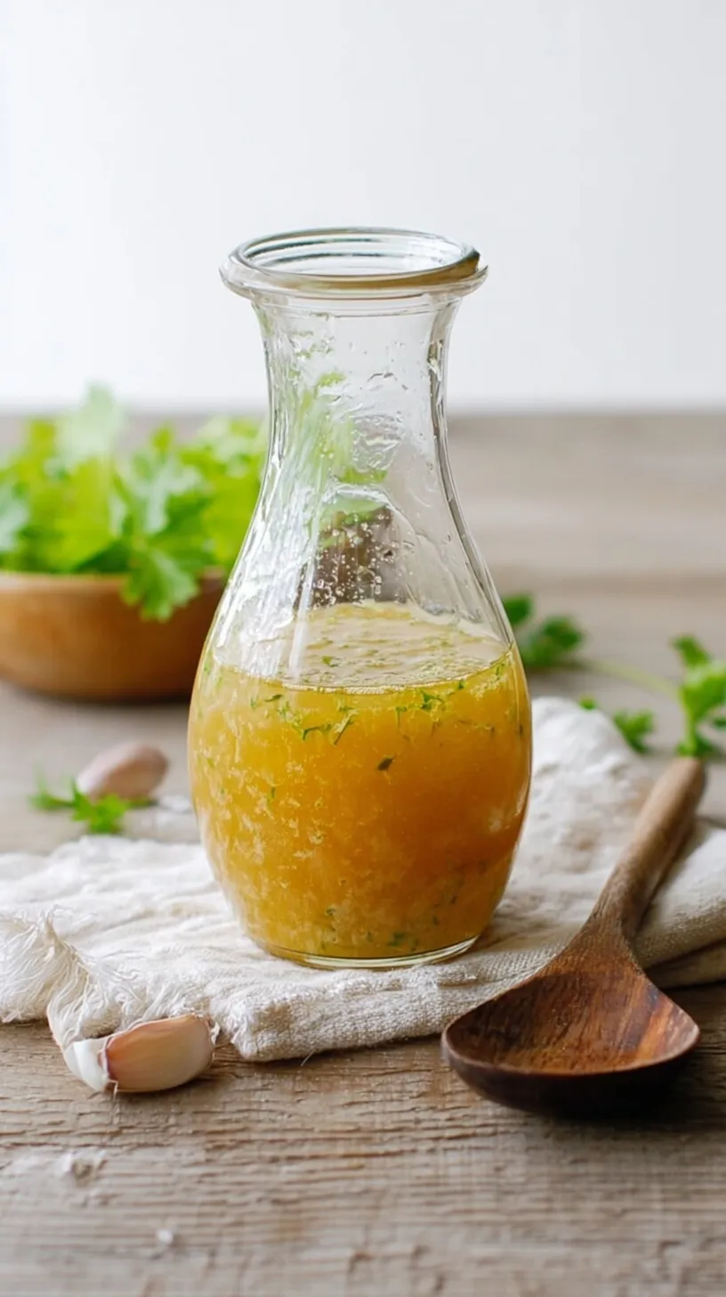 Freshly made champagne vinaigrette in a glass jar with a whisk, ready for a vibrant salad.