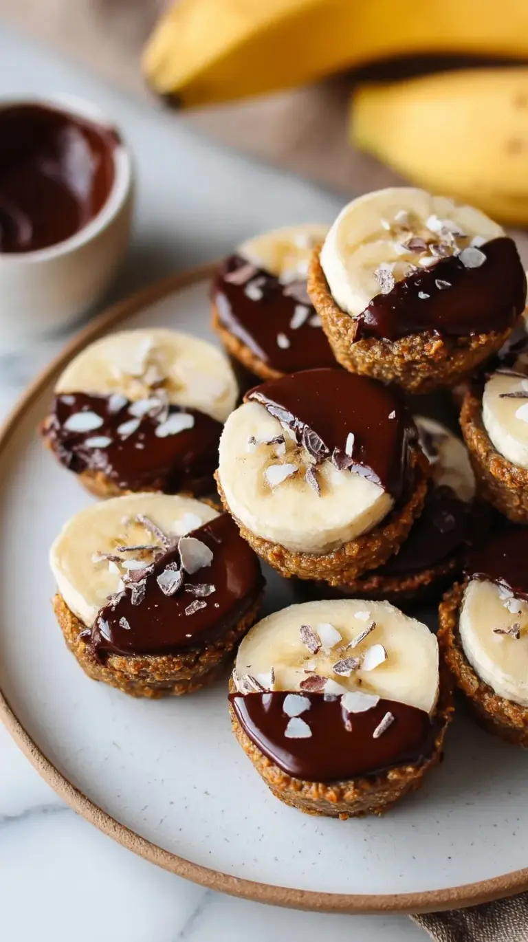 Close-up of frozen chocolate almond butter banana bites on a wooden board, drizzled with extra chocolate.