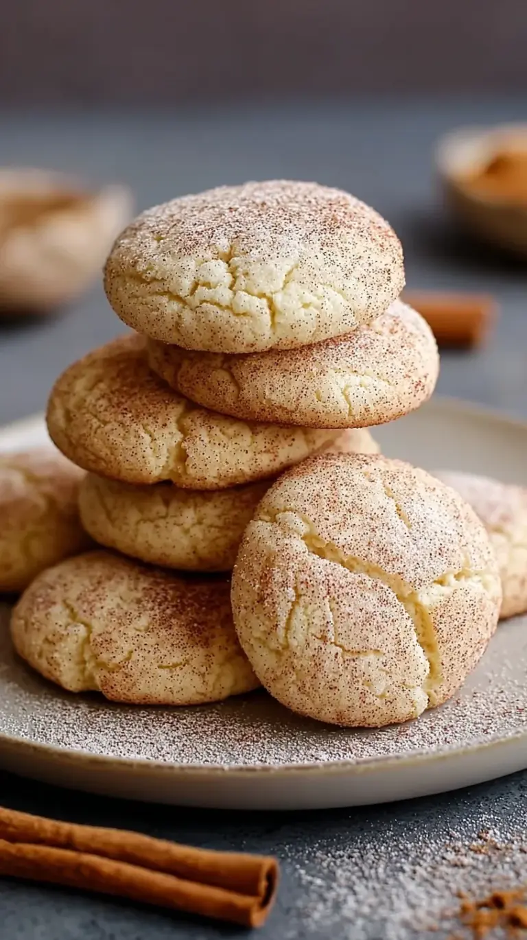 A plate of soft cinnamon cream cheese cookies coated in sparkling cinnamon sugar.