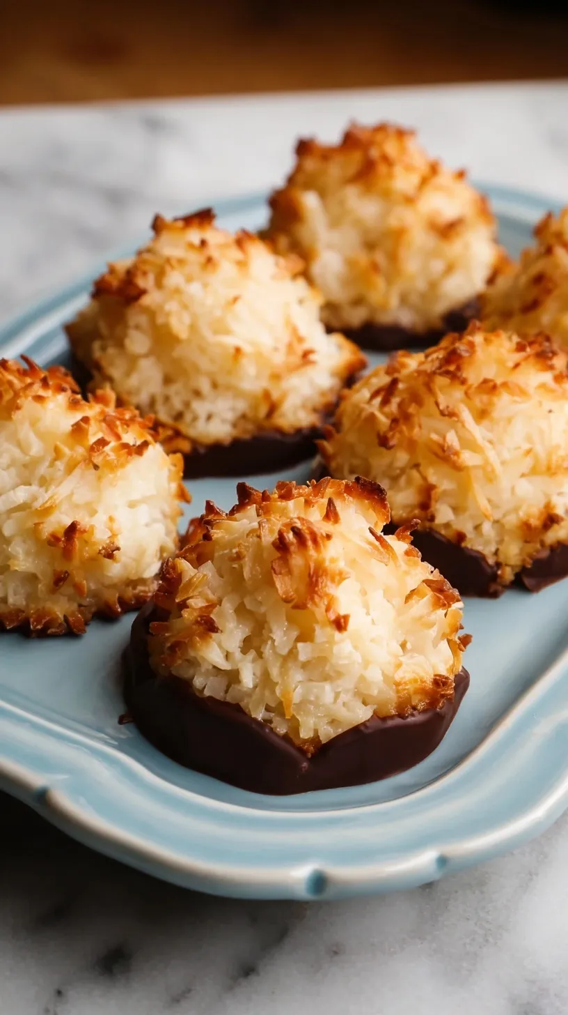 A tray of golden brown coconut macaroons on parchment paper