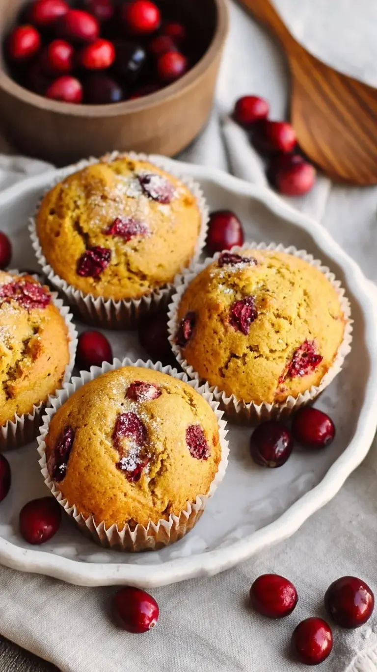 Freshly baked cranberry orange muffins on a wire cooling rack with orange zest and fresh cranberries nearby