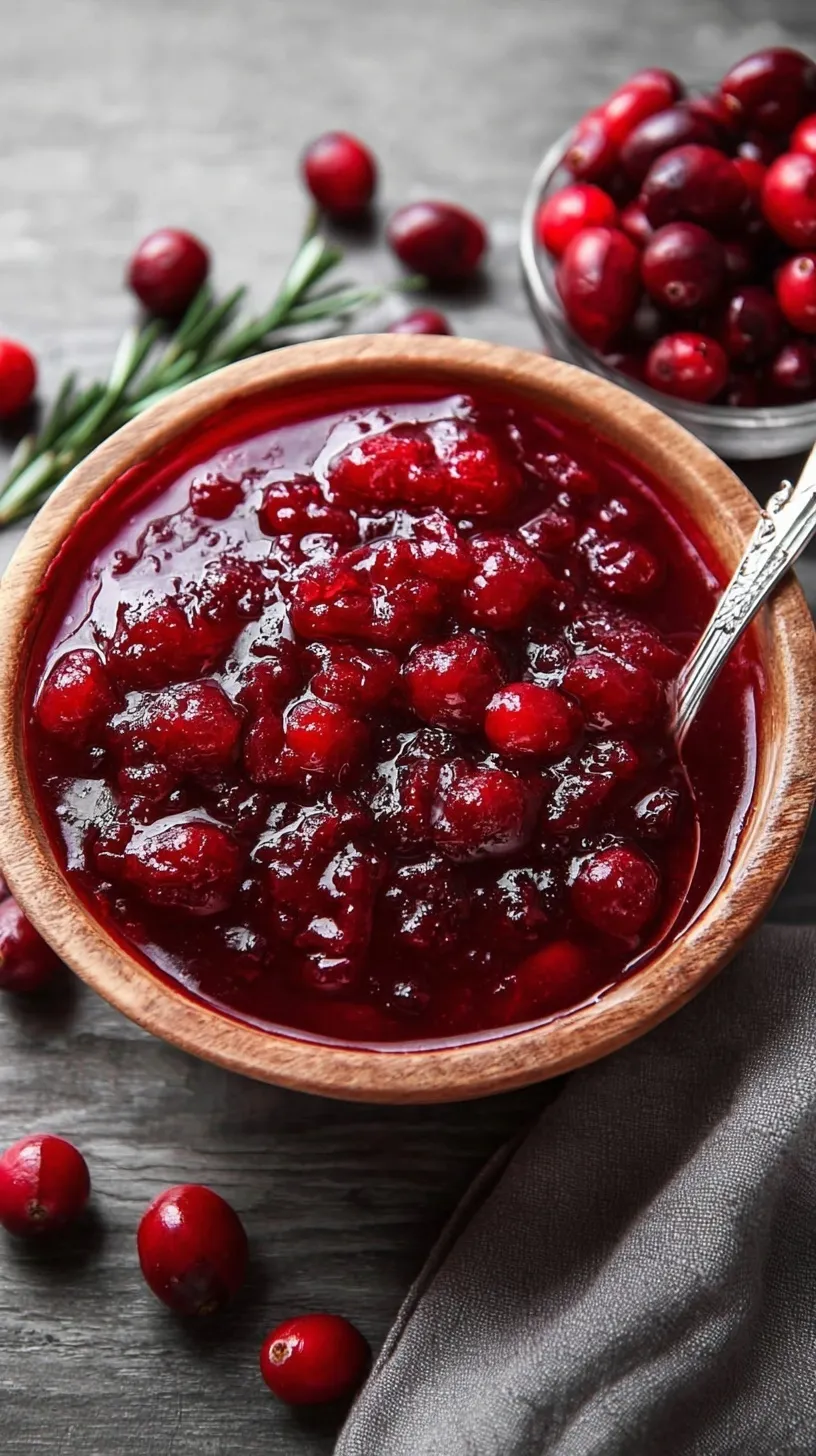 Homemade cranberry sauce in a white bowl with fresh cranberries and orange zest garnish