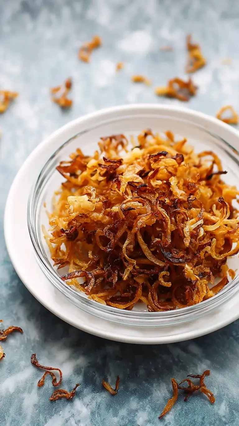 A bowl of golden brown crispy shallots on a paper towel-lined plate