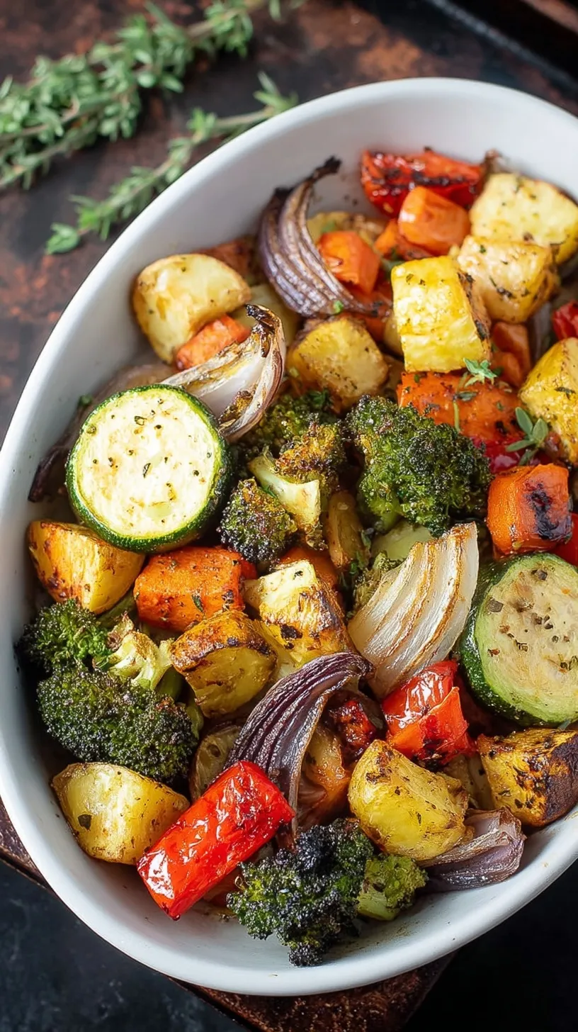 A colorful tray of roasted broccoli, zucchini, peppers, and tomatoes on a parchment-lined baking sheet.