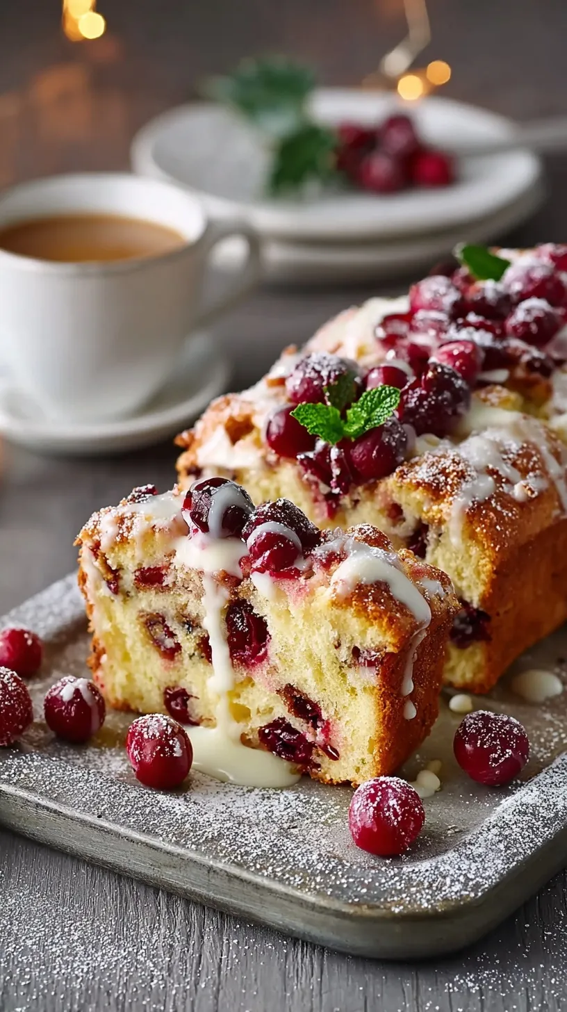 A golden traybake cake with red cherries, white chocolate drizzle, and festive sprinkles.