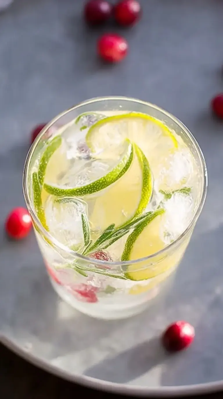 A chilled glass of vodka spritzer with lime and mint on a summer table