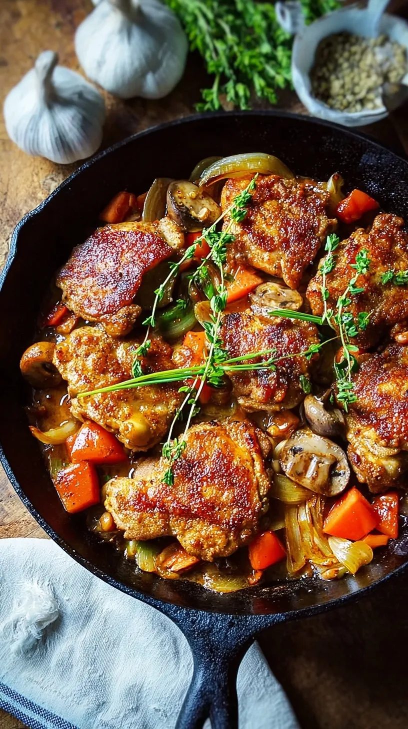 A cast iron skillet filled with golden brown Cajun chicken cubes glazed in garlic butter and garnished with parsley.