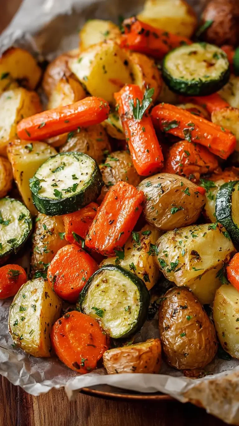Bowl of garlic herb roasted potatoes and vegetables