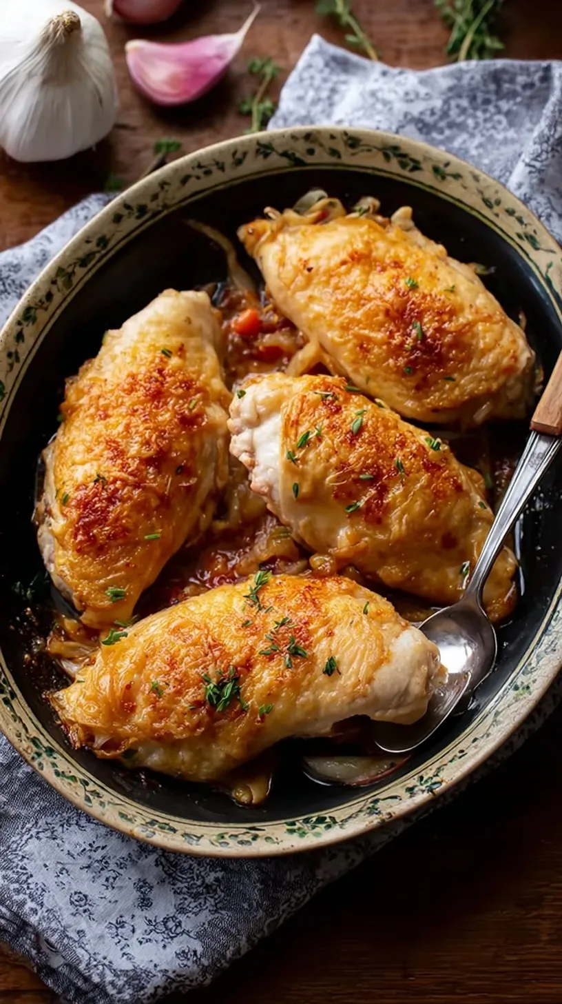 Golden brown pan-seared chicken cutlets drizzled with garlic butter sauce and fresh parsley in a black skillet.