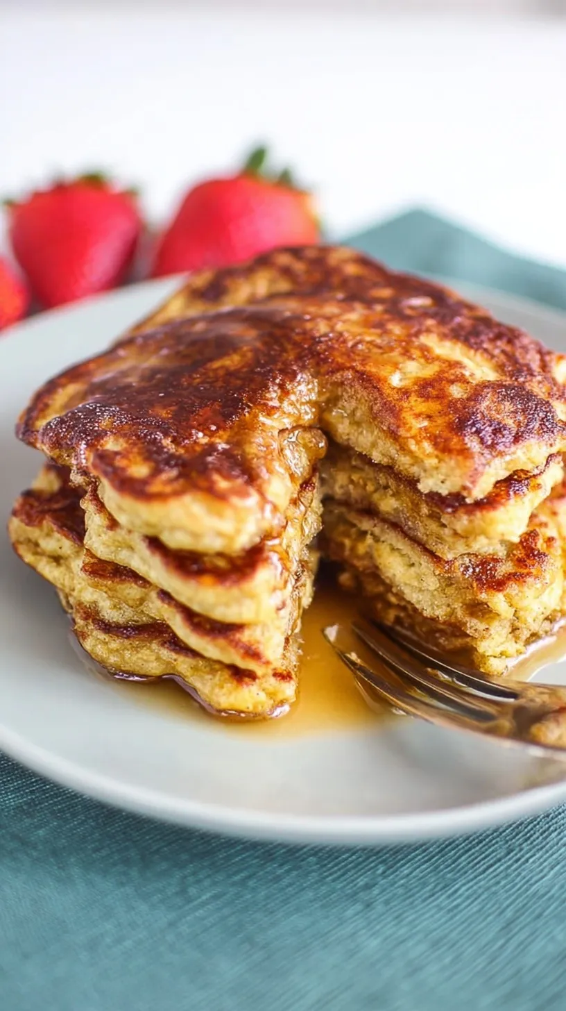 A stack of golden brown 2 ingredient banana pancakes on a white plate with fresh berries