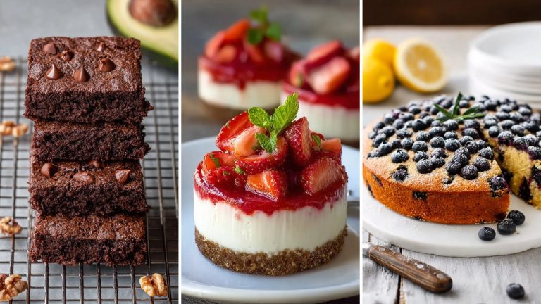 Healthier desserts: avocado brownies, no-bake strawberry cheesecakes and paleo lemon blueberry cake