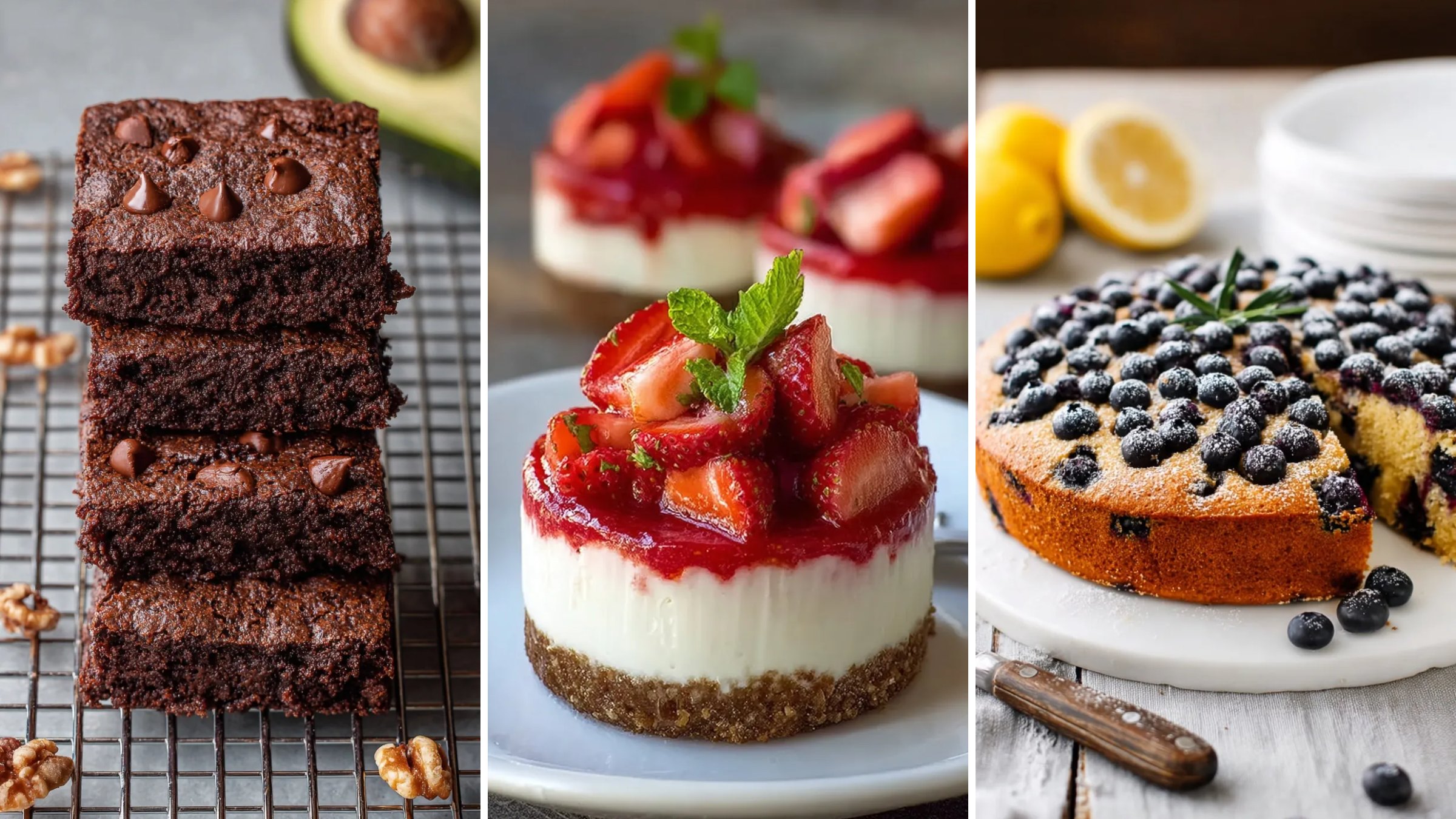 Healthier desserts: avocado brownies, no-bake strawberry cheesecakes and paleo lemon blueberry cake