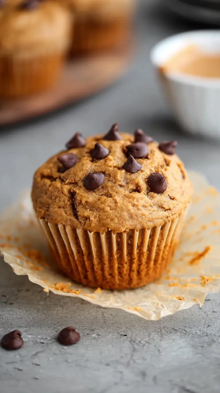 Golden brown healthy peanut butter muffins on a wire cooling rack with a jar of peanut butter nearby