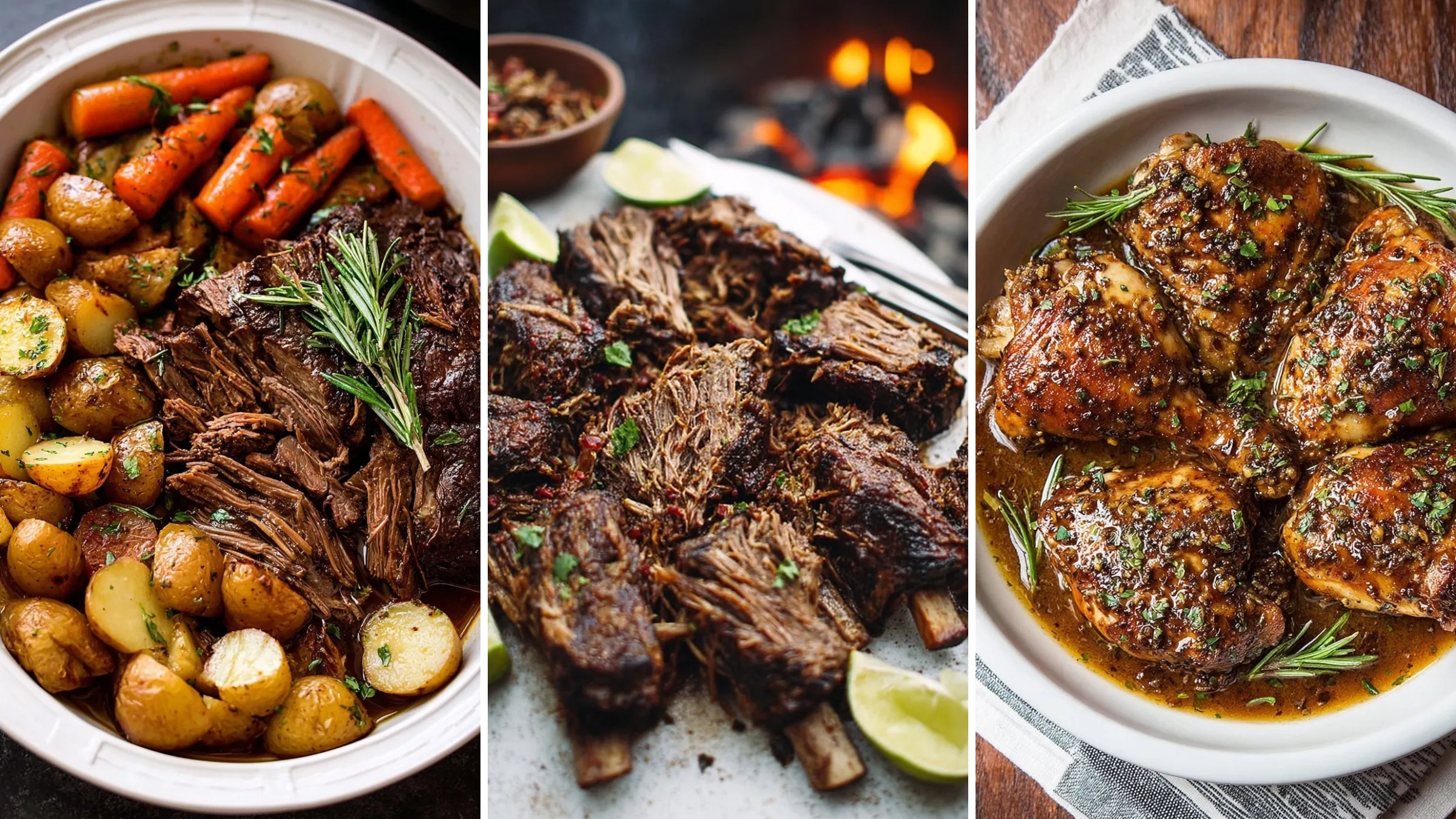Healthy slow cooker and Instant Pot recipes: slow cooker pot roast, barbacoa and honey balsamic Instant Pot chicken