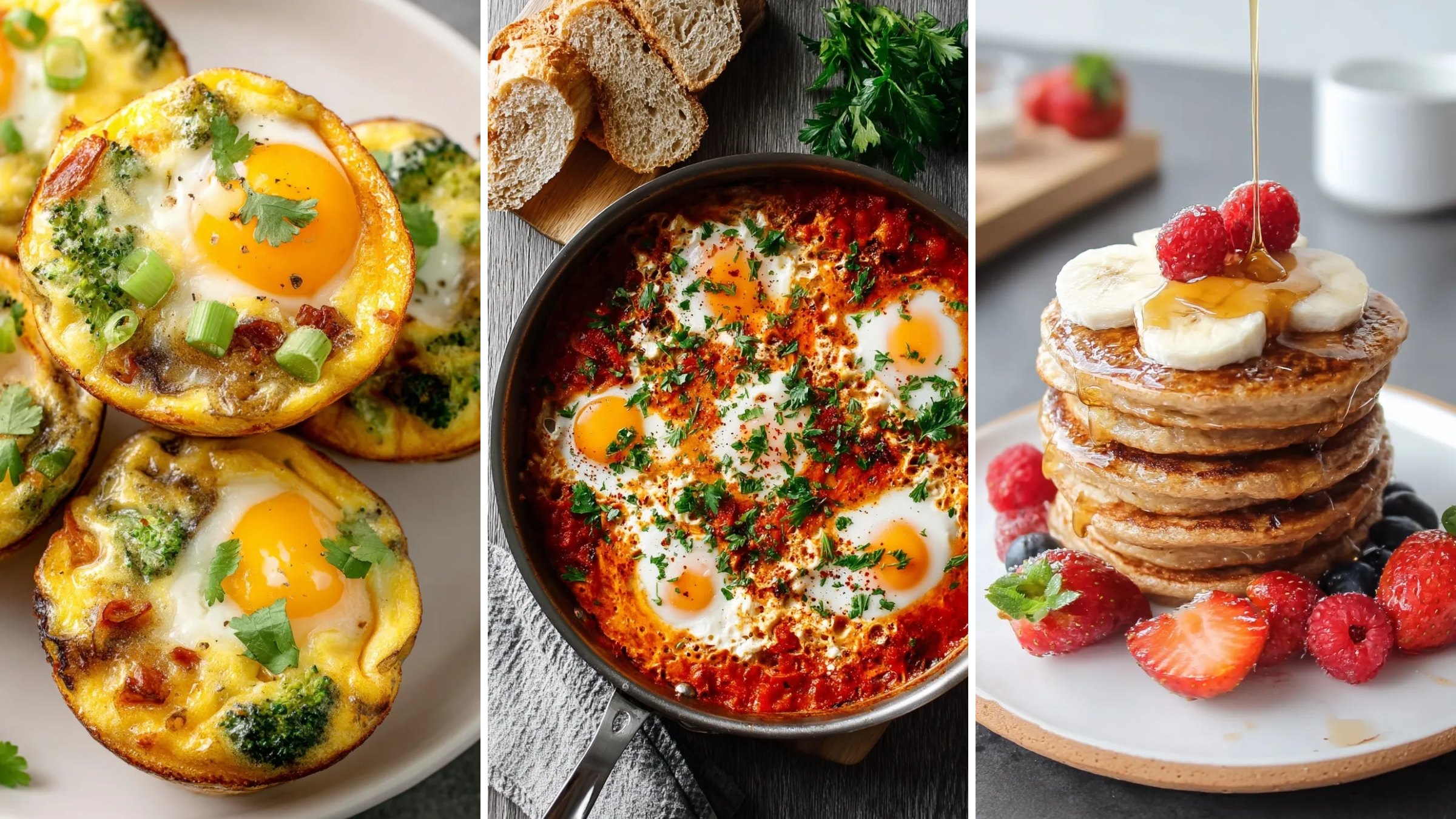 High-protein breakfasts: breakfast egg muffins, shakshuka and protein pancakes