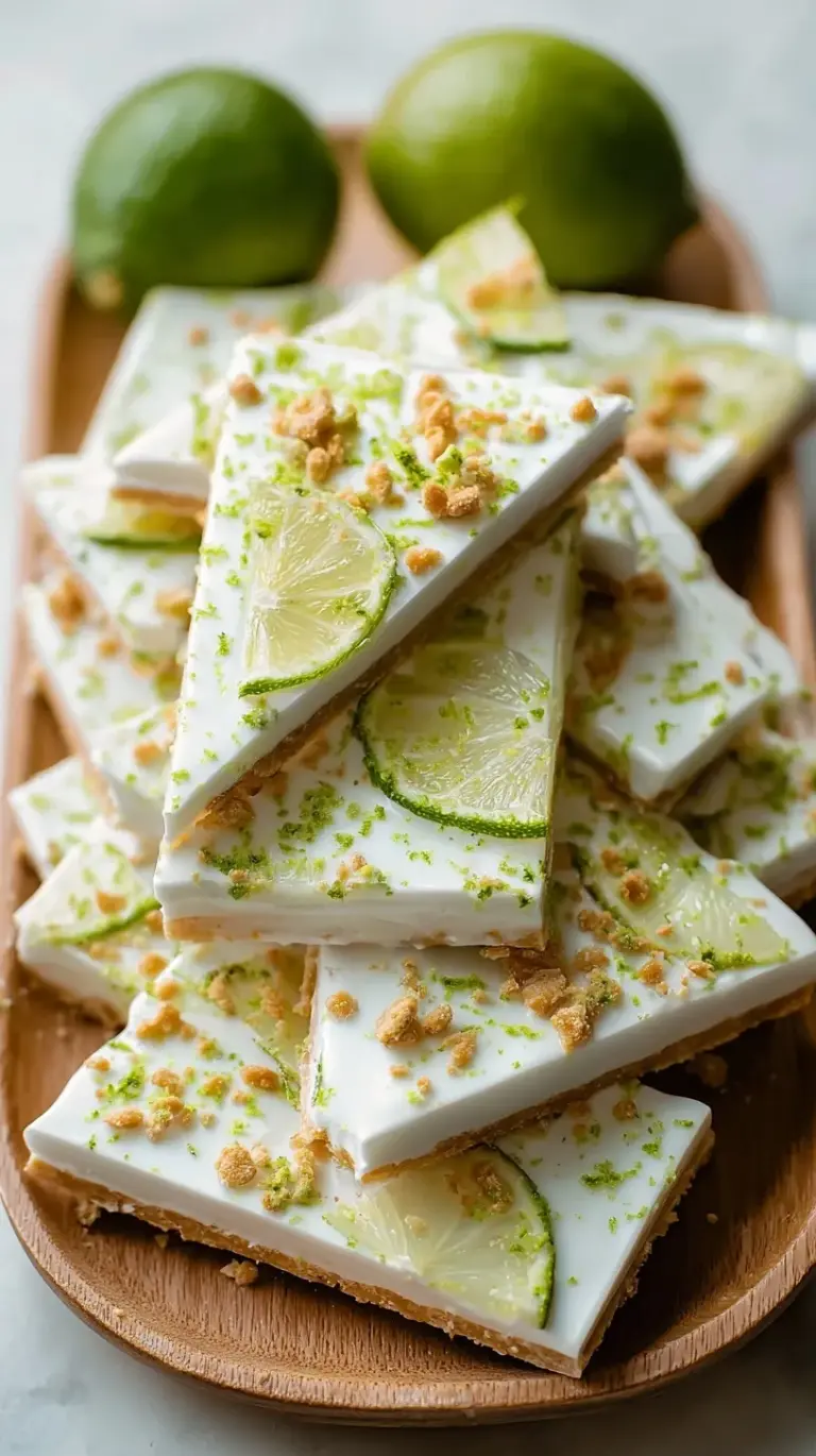 A tray of frozen key lime yogurt bark topped with graham cracker crumbs and lime zest