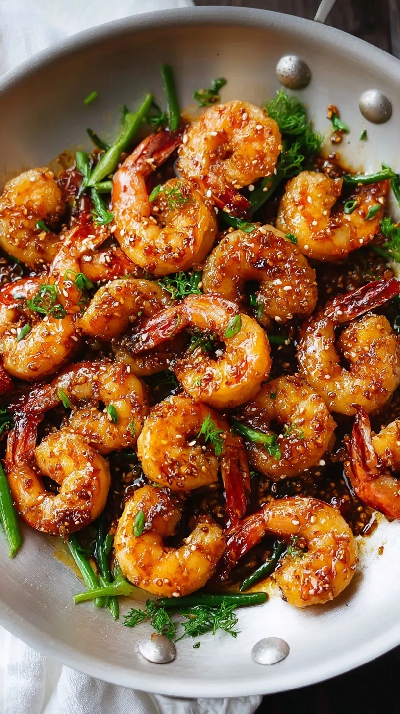 A close-up of golden-brown honey garlic shrimp garnished with fresh parsley, served in a skillet.