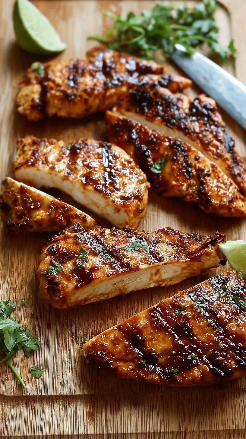 Juicy grilled chicken breasts with a honey lime glaze and fresh cilantro garnish