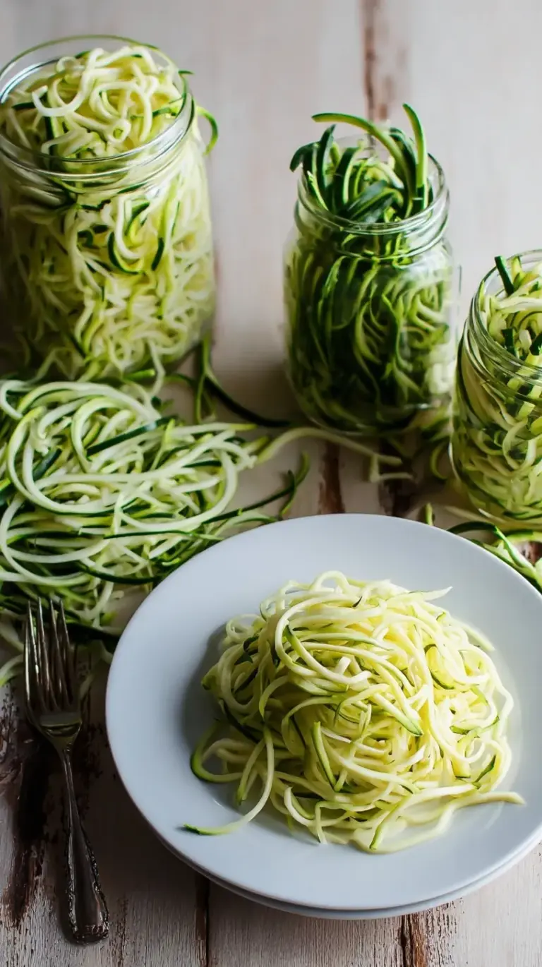 Freshly sautéed zucchini noodles with garlic and olive oil in a skillet