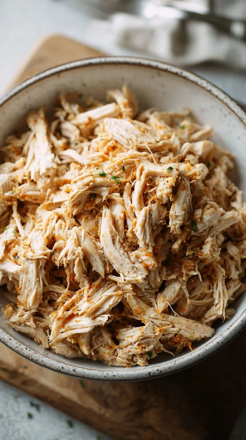 A close-up of perfectly cooked, tender shredded chicken in a bowl, ready for various meals. Learn how to make shredded chicken easily.