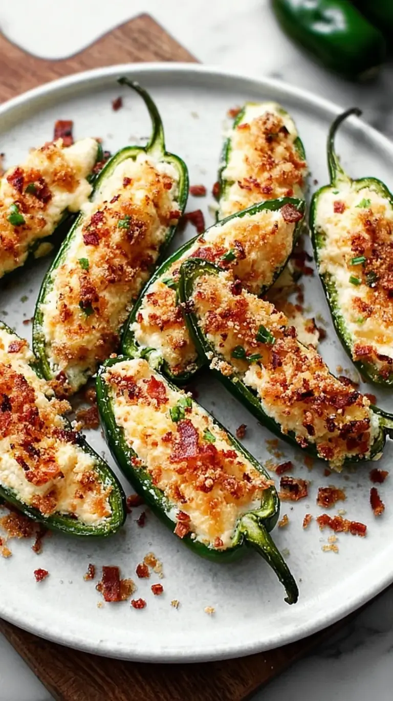 A platter of golden-brown baked Jalapeño Poppers, some wrapped in crispy bacon, garnished with fresh cilantro.