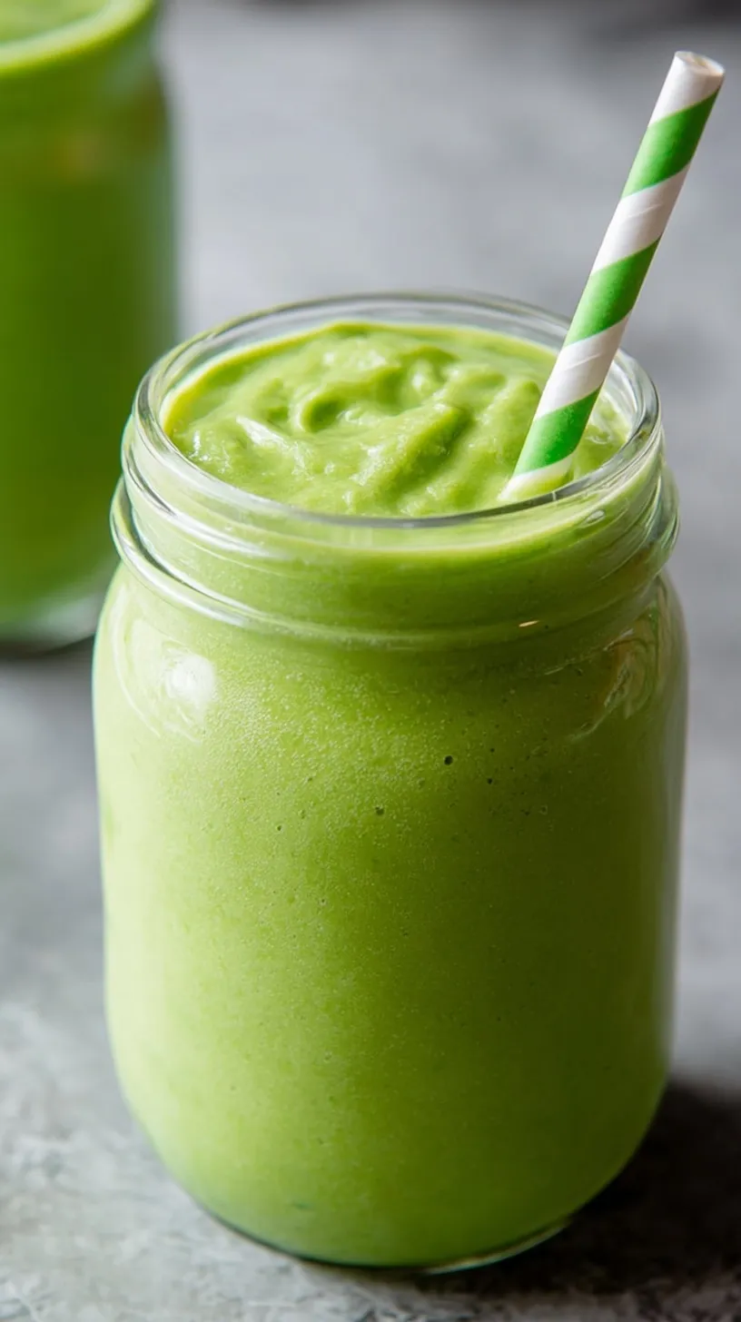 A vibrant green keto smoothie in a glass with a straw, surrounded by fresh spinach and avocado.