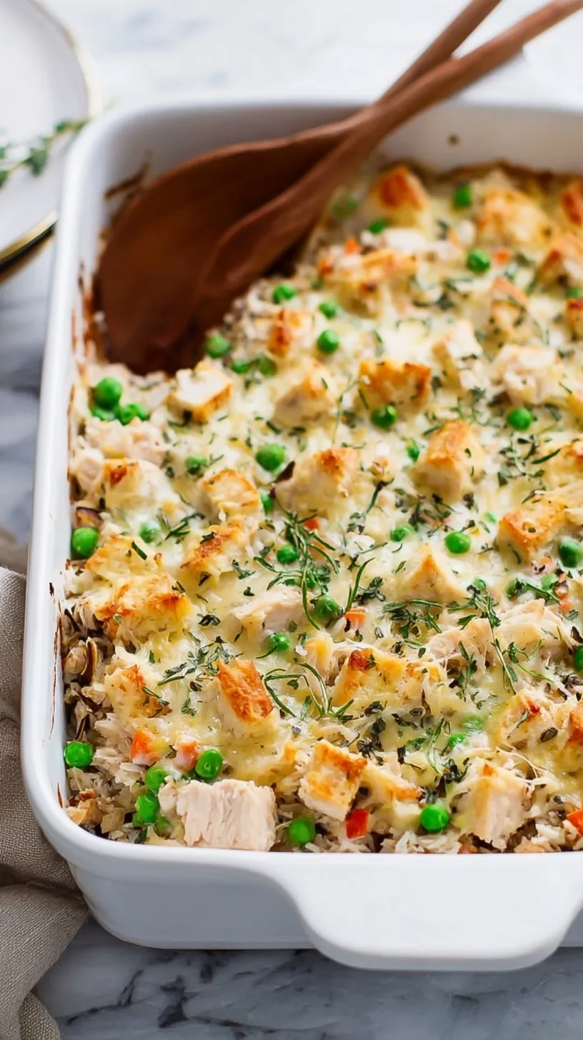 A golden-brown Lighter Turkey Casserole, bubbling with tender turkey, vibrant vegetables, and a creamy, light sauce.
