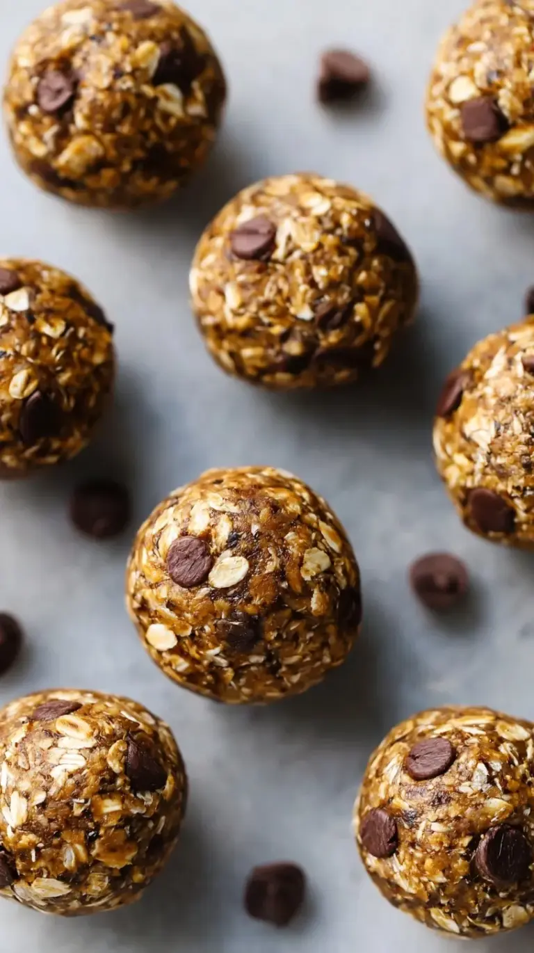 A plate of round oatmeal chocolate chip no-bake energy balls