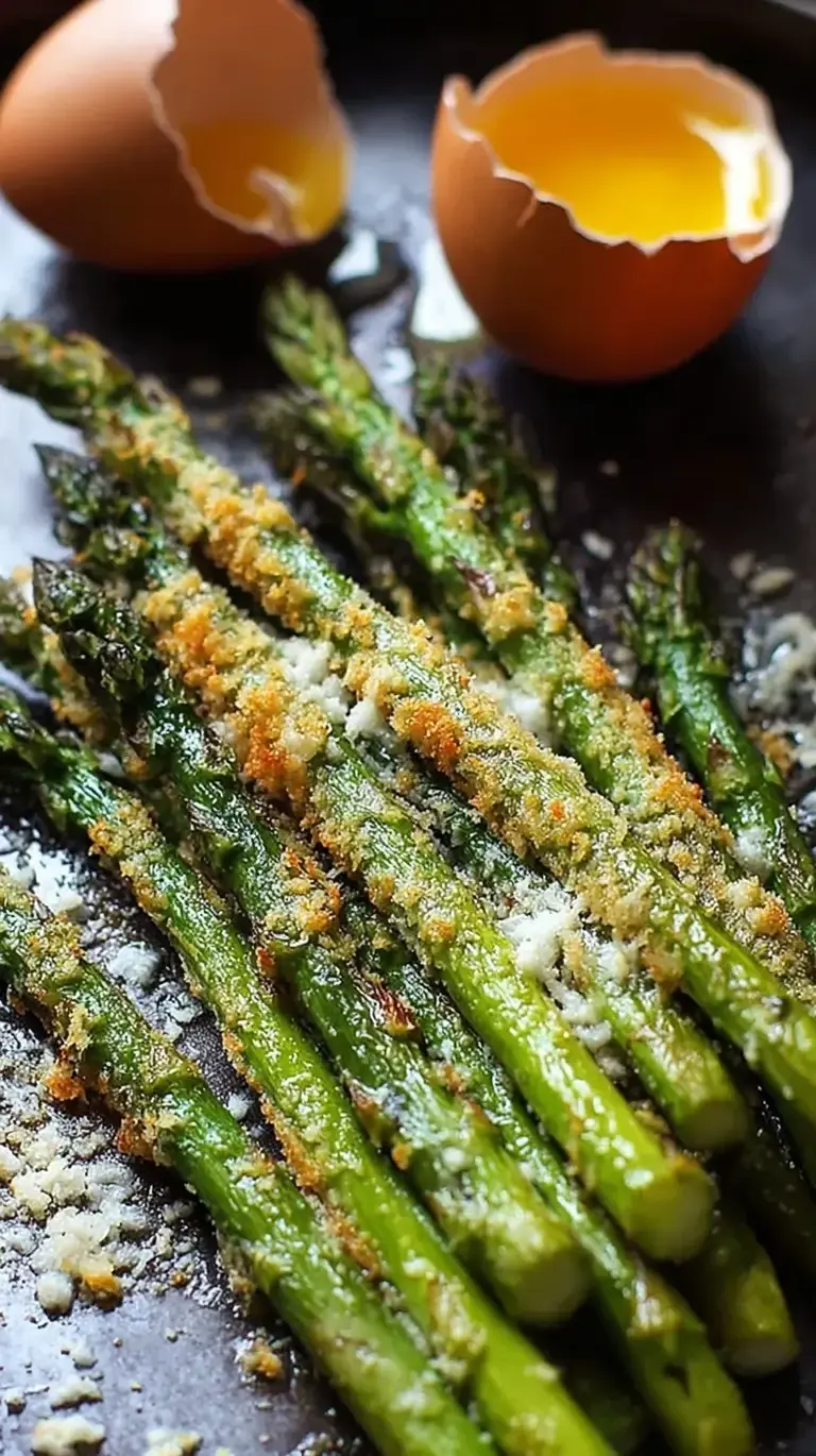 Golden Parmesan Roasted Asparagus spears on a baking sheet with lemon slices
