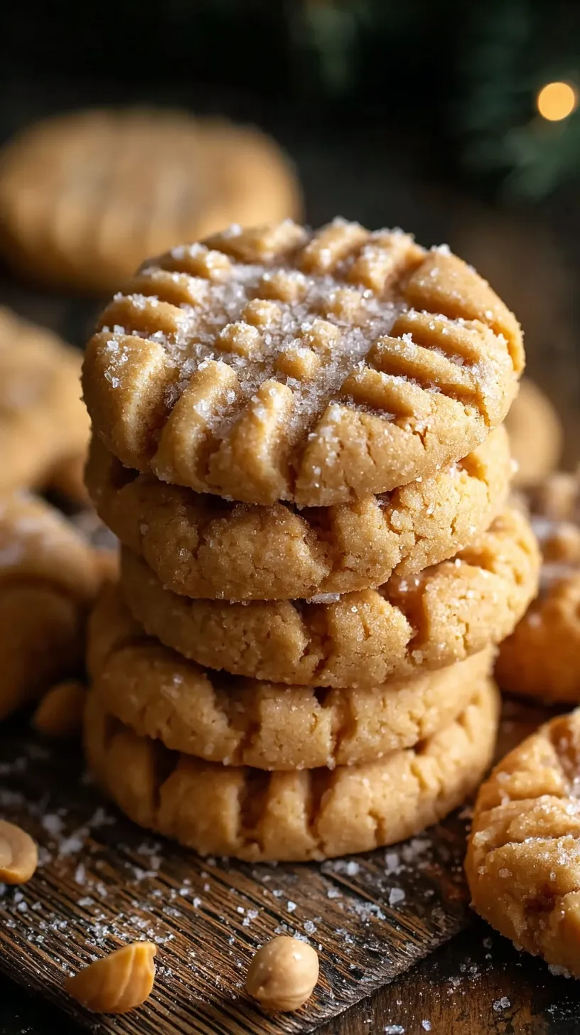 A stack of golden peanut butter shortbread cookies with a classic crisscross pattern on a cooling rack.