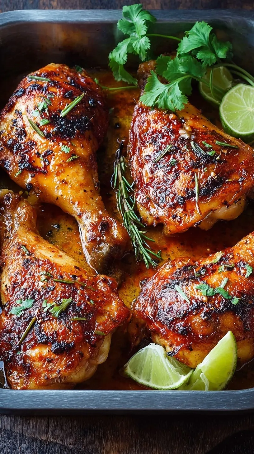 Four golden brown roasted chicken leg quarters on a wire rack over a baking sheet.