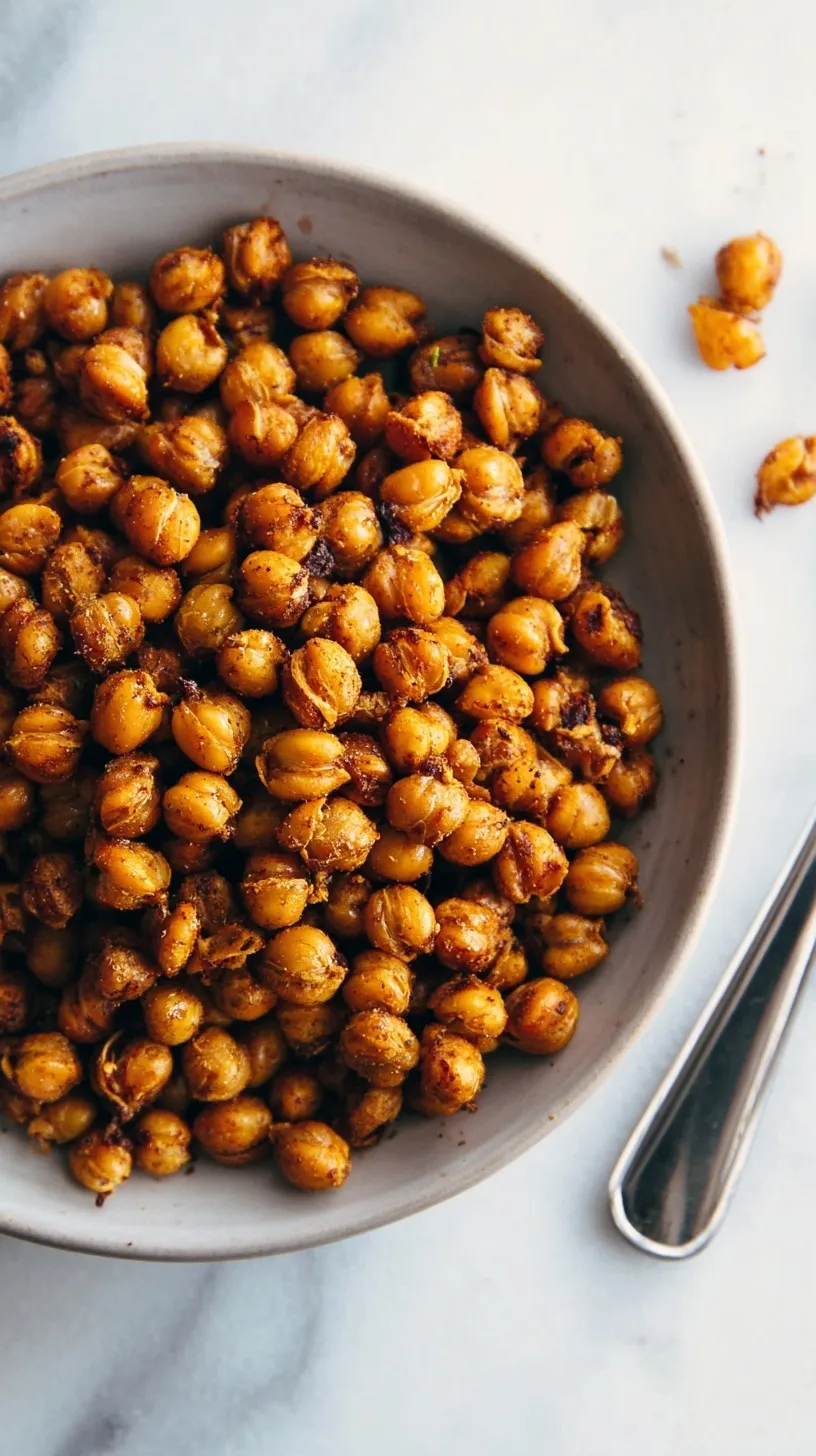 A tray of golden brown roasted chickpeas seasoned with smoked paprika and sea salt