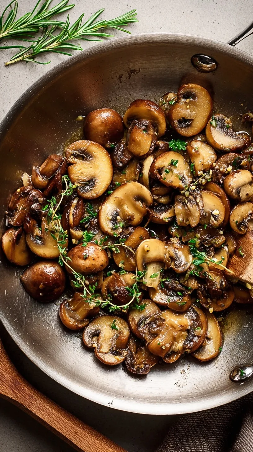 A close-up of glistening, golden brown sautéed mushrooms with fresh parsley in a cast-iron skillet.