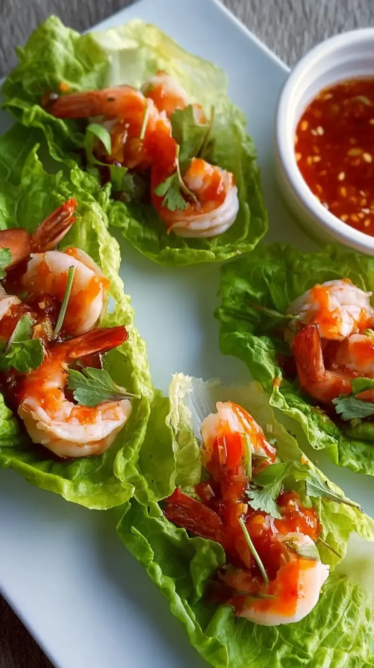 A plate of fresh shrimp cocktail lettuce wraps garnished with parsley and lemon wedges