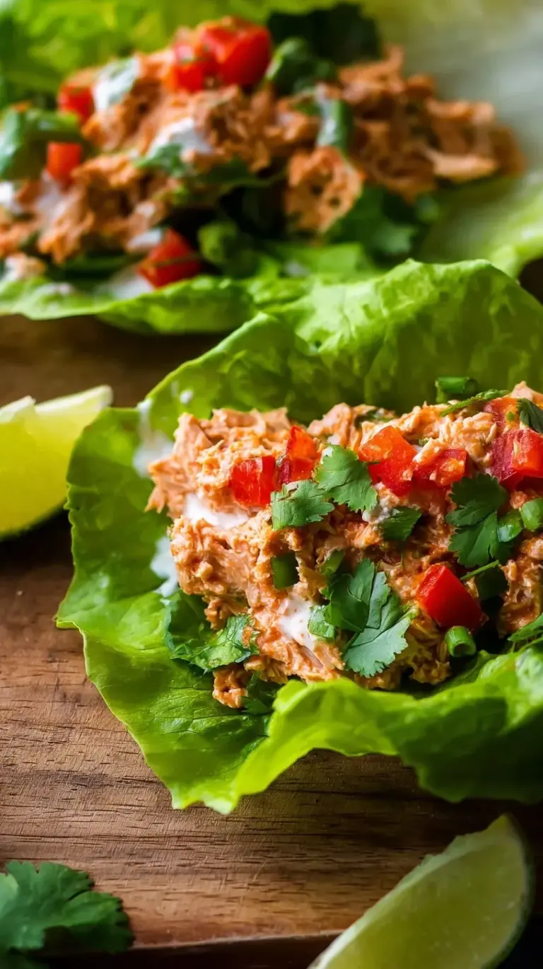 Fresh spicy tuna salad served in crisp green butter lettuce cups with sesame seeds