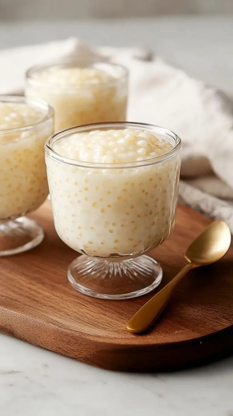 A bowl of creamy homemade tapioca pudding garnished with fresh berries, ready to be enjoyed as a comforting dessert.