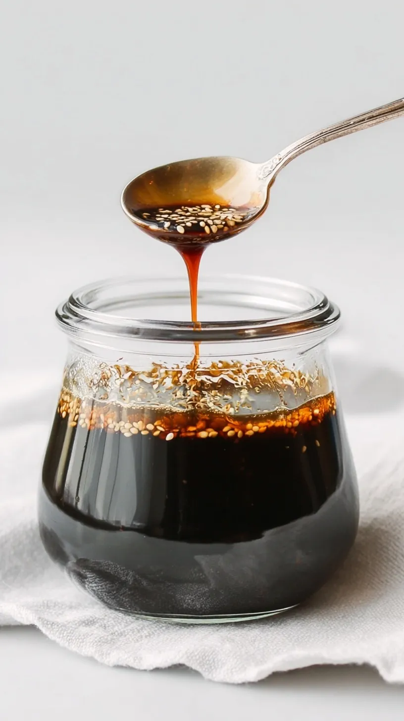 A close-up of a bowl of glossy, rich homemade Teriyaki Sauce with a whisk, ready to be used in cooking.