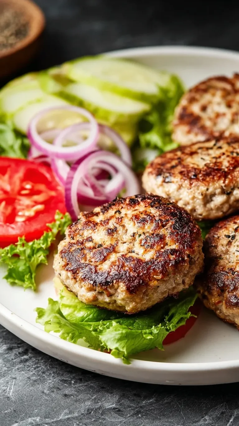 Juicy grilled turkey burgers on toasted buns with lettuce, tomato, and red onion