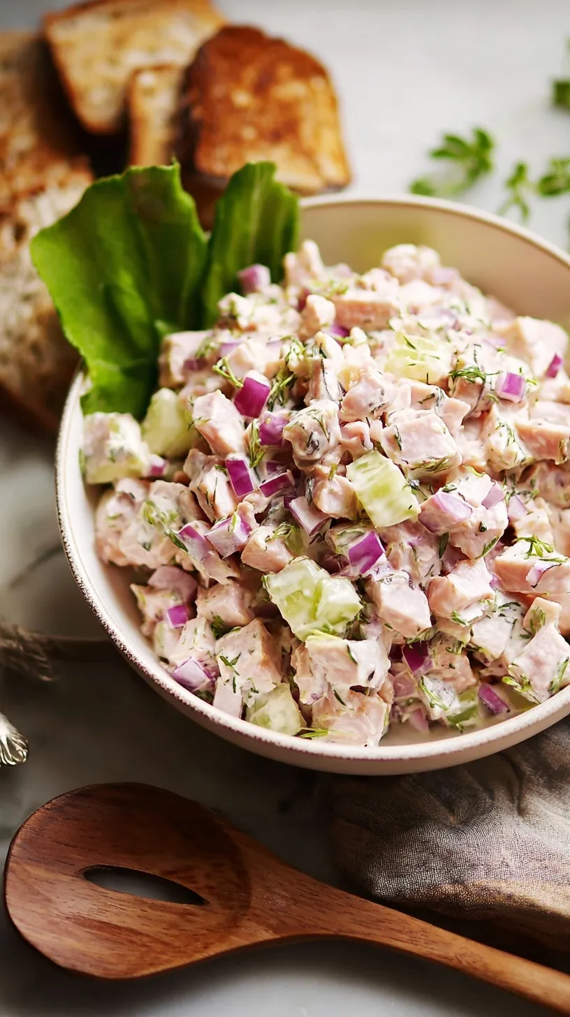 A bowl of creamy ham salad with chopped eggs and celery garnished with smoked paprika.