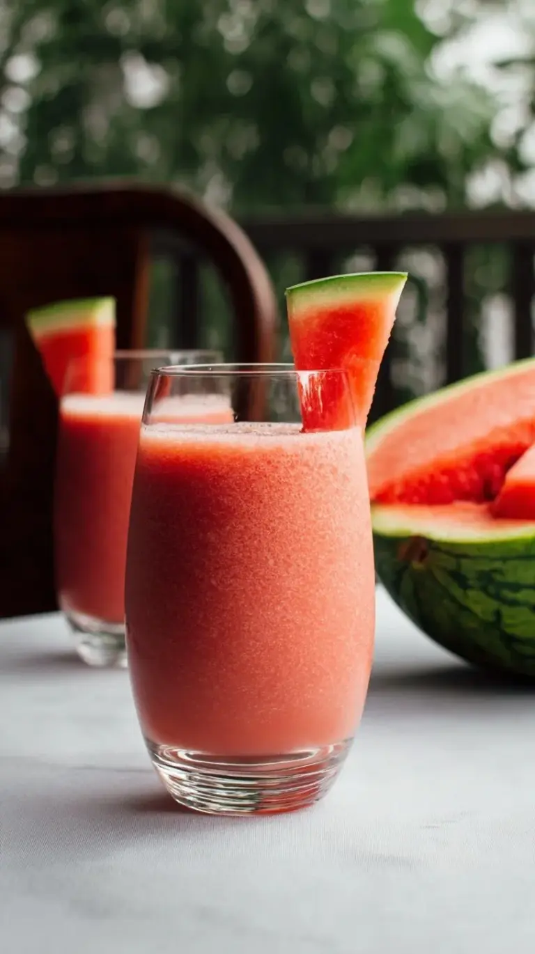 A vibrant pink watermelon smoothie in a chilled glass garnished with fresh mint leaves.