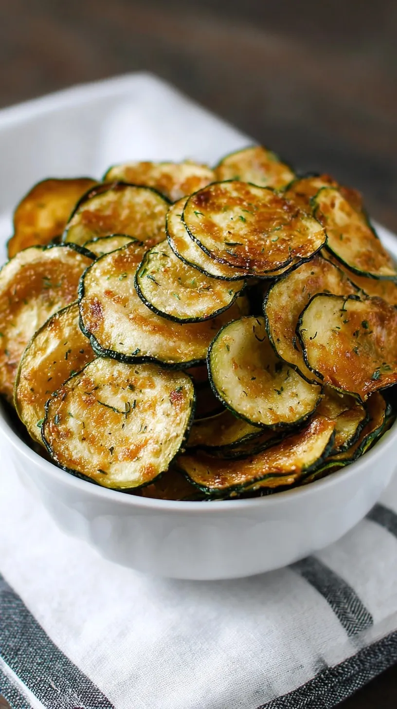 Thinly sliced golden brown zucchini chips arranged on a baking sheet.